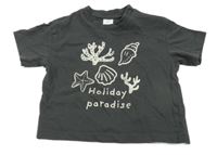 Tmavošedé tričko s nápisem a mušlemi H&M