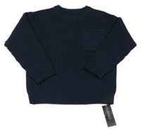 Nové - Tmavomodrý žebrovaný svetr s kapsou Dunnes