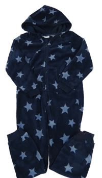 Tmavomodrá hvězdičkovaná plyšová kombinéza s kapucí Bonprix