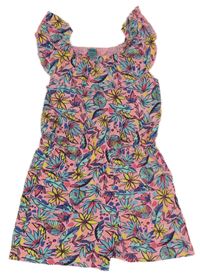 Světlerůžový květovaný letní bavlněný overal s volánkem Y.F.K. 