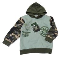 Světlezeleo-khaki-army mikina s pilotem a kapucí