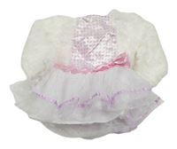 Kostým - Bílo-růžové chlupato/saténovo/tylové šaty s mašlí amscan