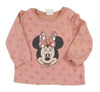 Starorůžová puntíkatá mikina s 3D Minnie zn. Disney