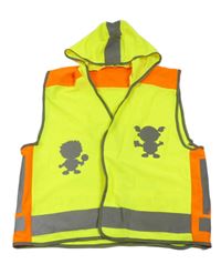 Neonově žluto/oranžová reflexní vesta s dětmi a kapucí