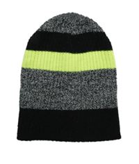 Šedo-bílo-černo-neonově zelená melírovaná žebrovaná pletená čepice