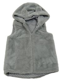 Šedá kožešinová podšitá vesta s kapucí s oušky little kids