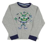 Šedo -tmavomodré melírované pyžamové triko s robotem Kiki&Koko