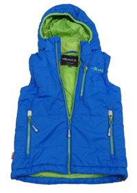 Modrá prošívaná šusťáková zateplená vesta s odepínací kapucí TROLLKIDS