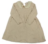 Světlebéžové úpletové šaty s límečkem s kytičkami PRIMARK