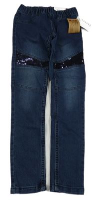 Nové - modré riflové džegíny s flitry Y.F.K.