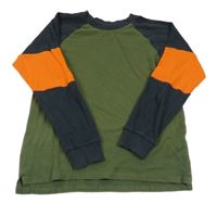 Khaki-tmavomodro/oranžové žebrované/vzorované pyžamové triko Next