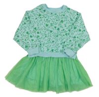 Světlemodro-zelené teplákovo/tylové šaty s květy a větvičkami LEIGH TUCKER