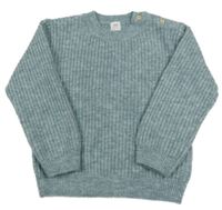 Modrošedý melírovaný žebrovaný vlněný oversize svetr H&M