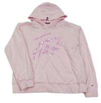 Světlerůžová mikina s metalickým logem a kapucí TOMMY HILFIGER