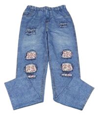 Modré legíny riflového a prošoupaného vzhledu se srdíčky