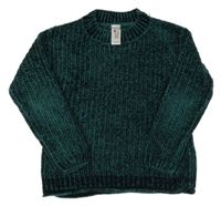 Smaragdový melírovaný žebrovaný žinylkový svetr C&A