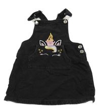 Černé riflové šaty s jednorožcem a kapsou PRIMARK