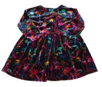 Tmavomodro-pestré sametové šaty Next