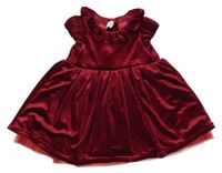 Vínové sametové šaty s volánkem H&M