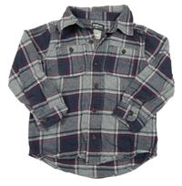 Šedo-tmavomodro-vínová kostkovaná flanelová košile OshKosh