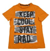 Tmavooranžové tričko s army potiskem s nápisy C&A