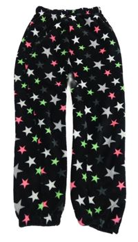 Černé plyšové pyžamové kalhoty s hvězdičkami YIGGA