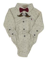 Nové - 2Set - Bílo-světlekhaki pruhované košilové body s hvězdičkami + vínový motýlek little gent