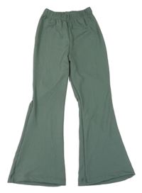Khaki žebrované flare kalhoty