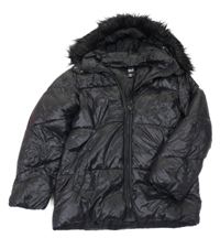 Černá prošívaná šusťáková zimní bunda s kapucí s kožešinou New Look