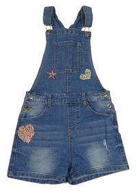 Modré riflové laclové kraťasy se srdíčky z kamínků Denim Co.