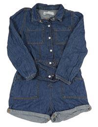 Modrý riflový kraťasový košilový overal s páskem Denim Co.