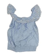 Světlemodré crop tričko s volánem s madeirou H&M