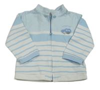 Světlemodro-bílá pruhovaná propínací mikina s autem Mayoral