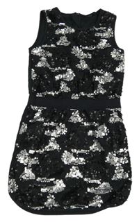 Černo-stříbrné flitrové šaty