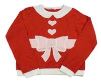 Červený svetr s mašlí a srdíčky Pepperts