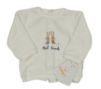 Nové - Bílá sametová mikina s králíky