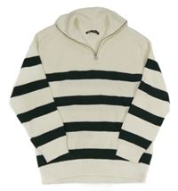 Smetanovo-tmavozelený žebrovaný svetr s pruhy Zara