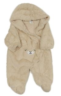 Světlebéžová kožešinová podšitá kombinéza s čumákem a kapucí