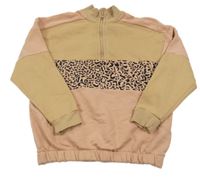 Hnědo-starorůžová mikina s leopardím vzorem Tu