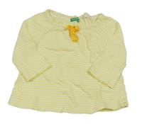 Žluto-bílé pruhované triko s mašlí Benetton