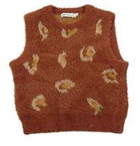 Hnědá vzorovaná chlupatá svetrová vesta C&A