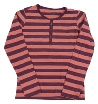 Vínovo-starorůžové pruhované triko s knoflíky Tchibo