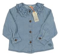 Nové - Modrá riflová halenka s límečkem se srdíčky River Island