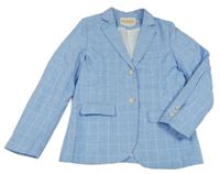 Světlemodro-bílé kostkované slavnostní sako