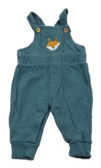 Petrolejové žebrované laclové tepláky s kapsou s liškou Alana