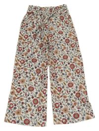 Smetanové květované kalhoty s páskem Vertbaudet