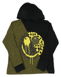 Černo-khaki triko se smajlíkem a kapucí Next