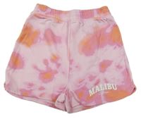 Růžovo-oranžové batikované teplákové kraťasy s nápisem H&M