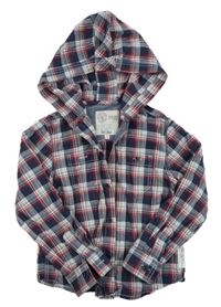 Tmavomodro-bílo-červená kostkovaná košile s kapucí Fat Face