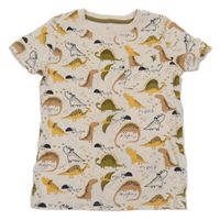 Béžové tričko s dinosaury a kapsou Mothercare
